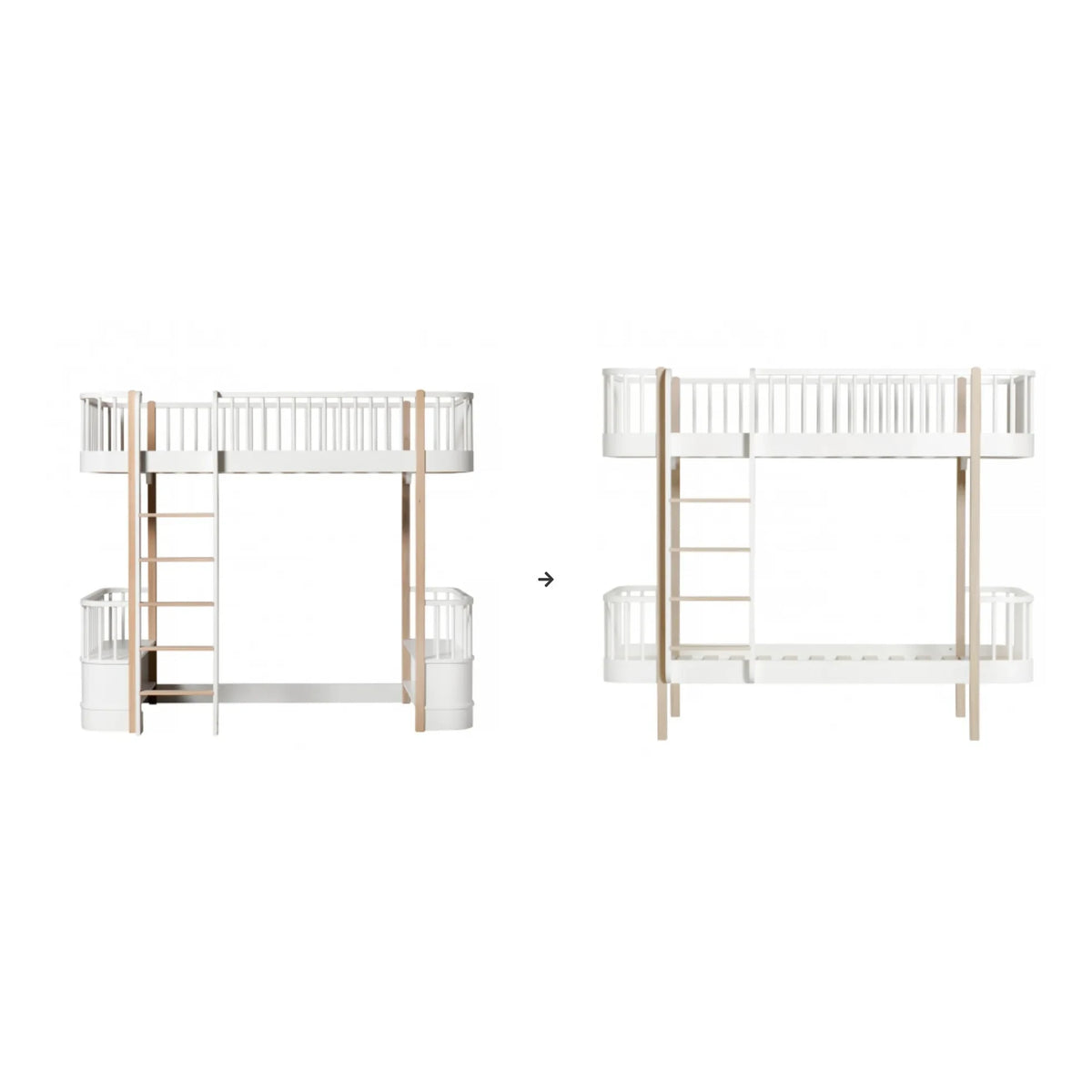 Oliver Furniture - طقم تحويل السرير الطابقي، أبيض/زان