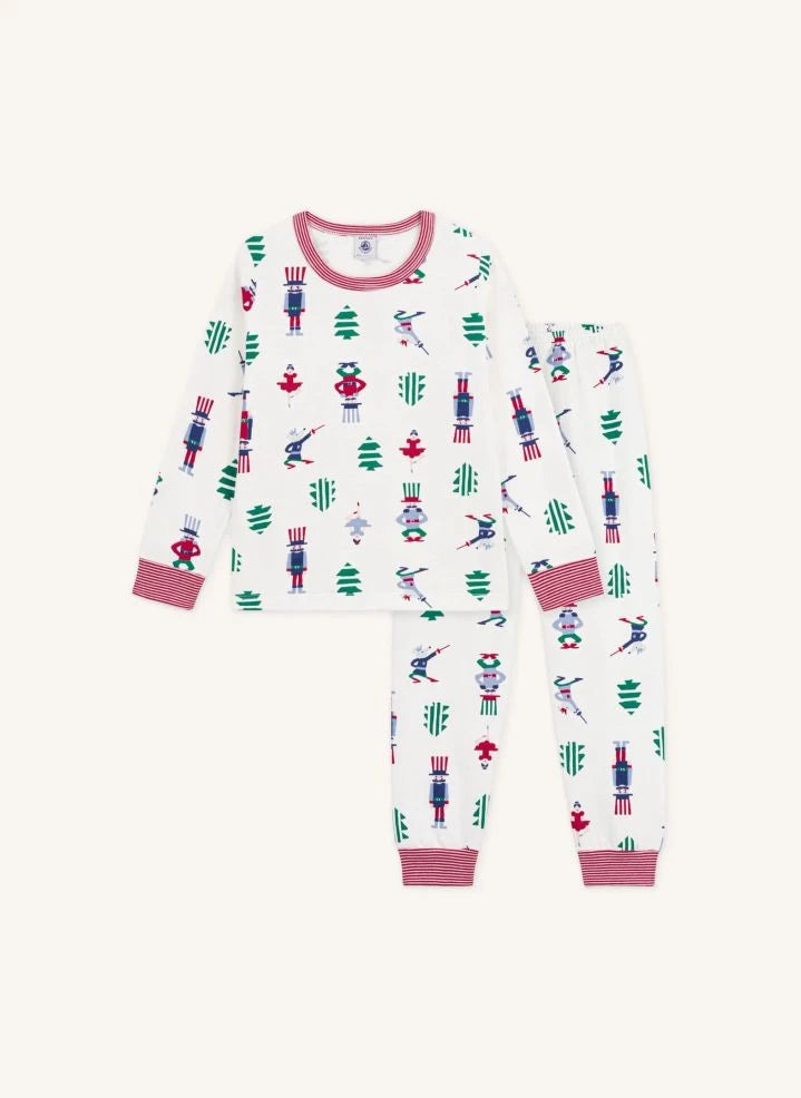 Petit Bateau - بيجامات عيد الميلاد قطن عضوي | أبيض