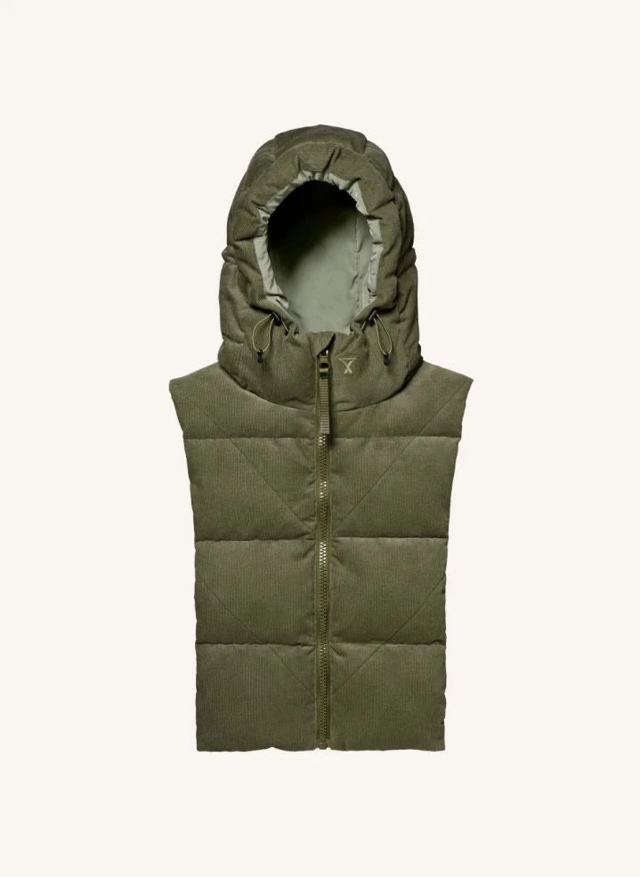 Fudoon - Ters Yüz Edilebilir Kadife Kapüşonlu Dolgulu Ceket | Haki