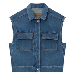 Pomandère - Kolsuz Denim Ceket | Mavi
