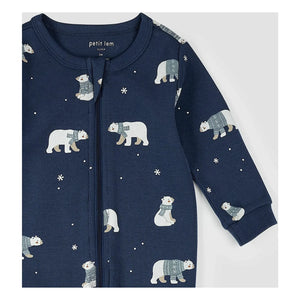Petit Lem - Ayaklı Pijama Organik Pamuk Ayı | Koyu Mavi