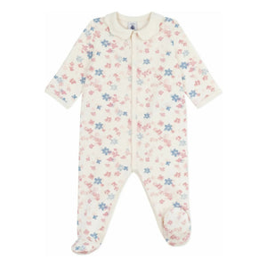Petit Bateau - Çiçek Desenli Yakalı Dors Bien Pijama Organik Pamuk | Ekru