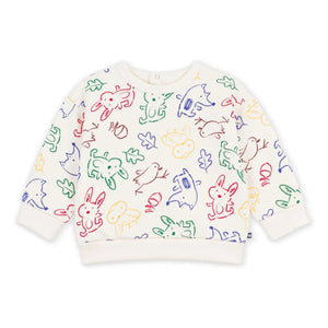 Petit Bateau - Sweat Animals Bebek Organik Pamuk | Ekru