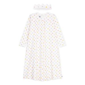 Petit Bateau - Organik pamuklu kalpli ve taçlı gecelik seti | Beyaz