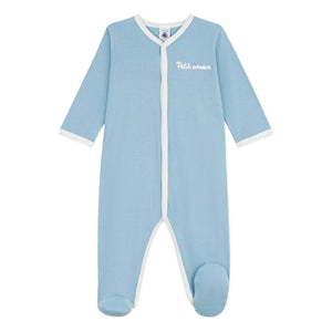 Petit Bateau - Dors Bien Petit Amour organik pamuklu pijama | Gri mavi