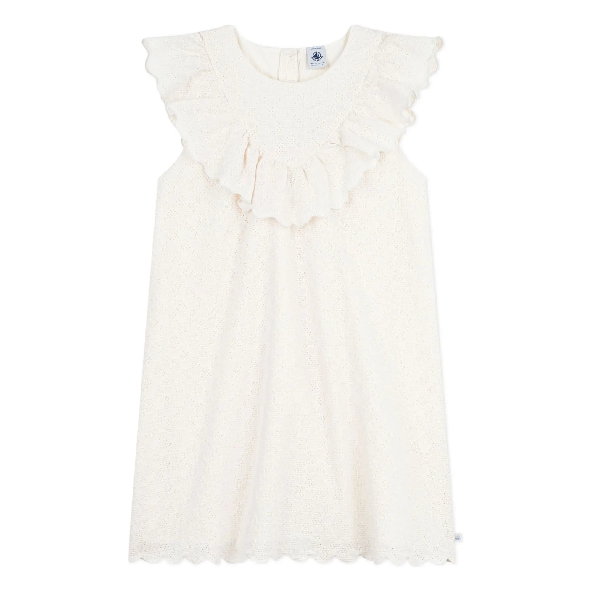 Petit Bateau - İngiliz Danteli Kalp Nakışlı Pamuk Elbise | Beyaz