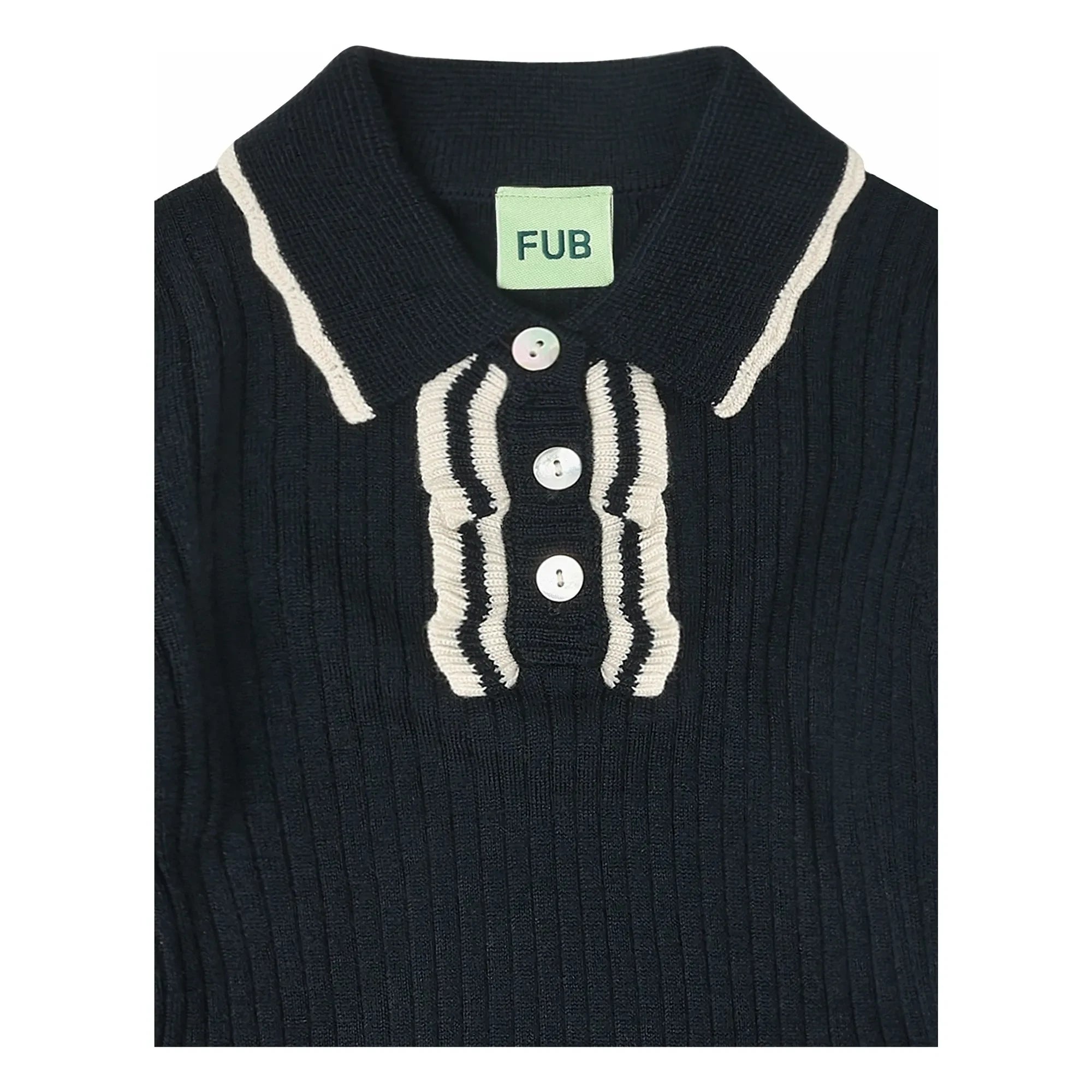 FUB - Pamuklu polo yaka triko Merinos yünü fırfırlar | Lacivert