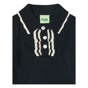 FUB - Pamuklu polo yaka triko Merinos yünü fırfırlar | Lacivert