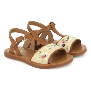 Pom d'Api - Sandaletler Plagette Raphia Brod | Krem