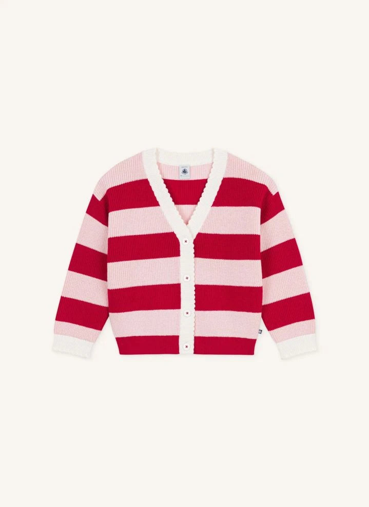 Petit Bateau - كارديغان مخطط صوفي | وردي