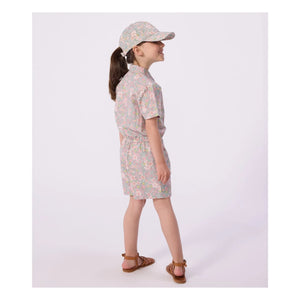 Petit Bateau - Organik Pamuk Poplin Çiçekli Tulum | Gri mavi
