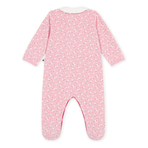 Petit Bateau - Çiçekli Kadife Pamuklu Organik Uzun Pijama | Pembe