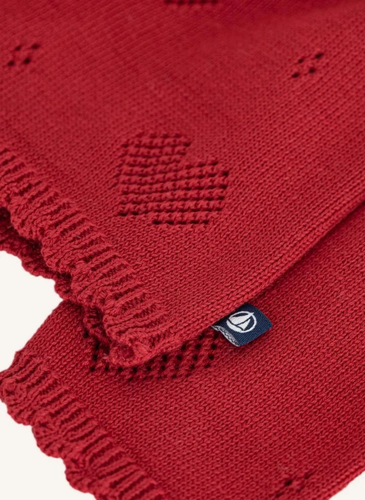 Petit Bateau - كارديغان مفتوح بنمط قلب من القطن العضوي | أحمر