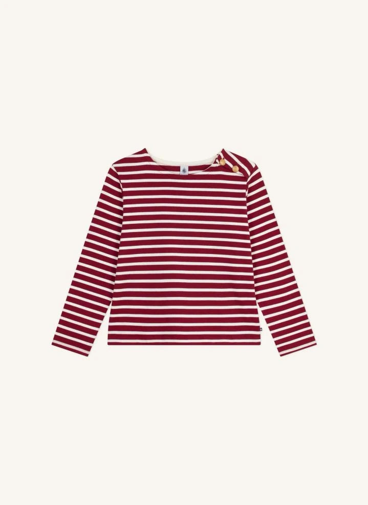 Petit Bateau - قميص مارينير بأزرار من القطن العضوي | أحمر