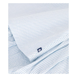 Petit Bateau - Çizgili Seersucker Organik Pamuk Yaka ve Bloomer Elbise Seti | Mavi