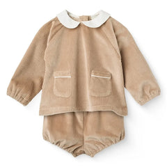 Copenhagen Colors - Organik Pamuklu Fitilli Kadife Cepli Bluz ve Tulum Seti | Bej