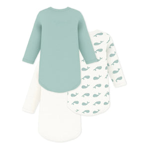 Petit Bateau - 3'lü Organik Pamuk Balina Tulum Seti | Beyaz
