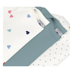 Petit Bateau - 3'lü Organik Pamuk Kalp Body Seti | Mavi