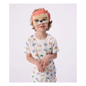Petit Bateau - Organik Pamuklu Aslan Maskeli ve Kısa Pijama Takımı | Beyaz