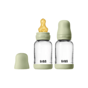 BIBS 2 Pack Slow Flow Glass Baby Bottle Round Latex - 120ml - Sage-Baby Bottles-Sage-120ml | Natural Baby Shower