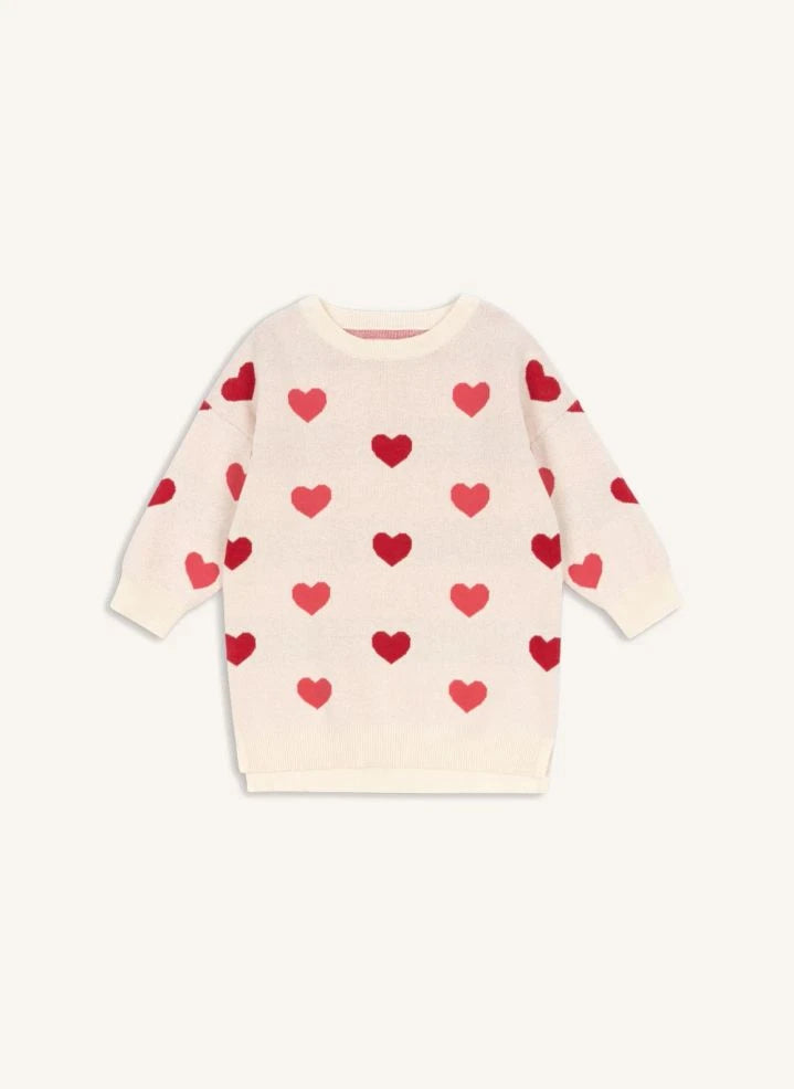Konges Sløjd - وردي باهت Dress Sweater Lapis Hearts قطن عضوي