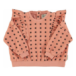 Piupiuchick - Çizgili Sweatshirt Yıldızlar Organik Pamuk | Mercan