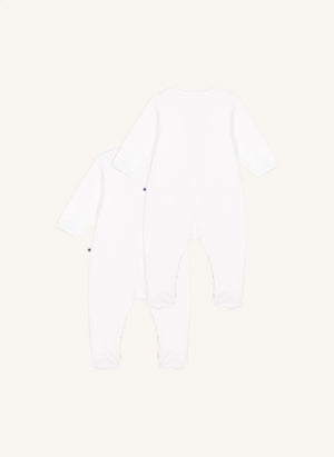 Petit Bateau - طقم بيجامة من قماش المخمل العضوي 2 قطعة | أبيض