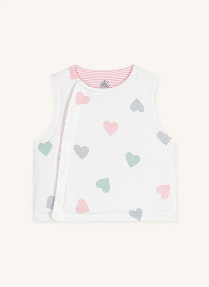 Petit Bateau - صديري بدون أكمام من القطن العضوي بنقشة قلب | أبيض
