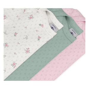Petit Bateau - 3'lü Organik Pamuklu Ajurlu Bebe Badi Seti | Pembe