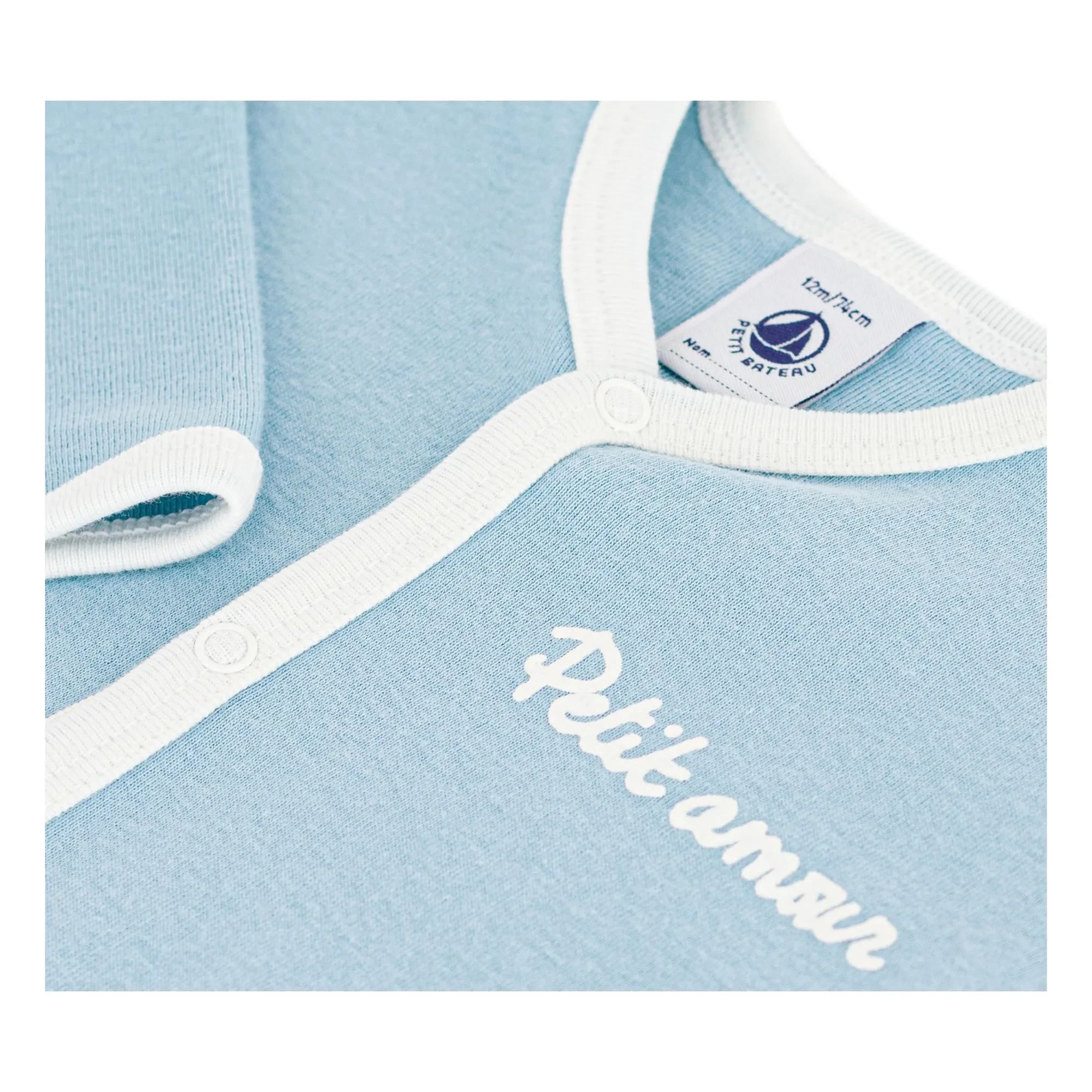 Petit Bateau - Dors Bien Petit Amour organik pamuklu pijama | Gri mavi