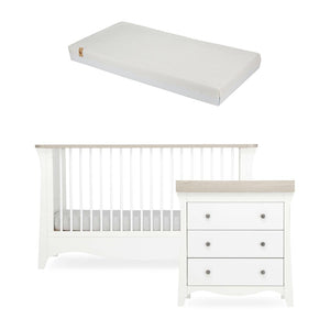 CuddleCo Clara 2 Piece Set 3-Drawer Dresser + Cot Bed - White/Ash-Nursery Sets-White/Ash-Harmony Hypo Allergenic Bamboo Sprung Cot Bed Mattress | Natural Baby Shower