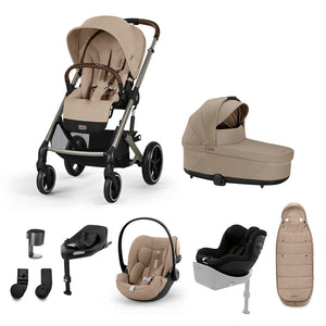 CYBEX Balios S Lux Newborn to Toddler Ultimate Bundle-Travel Systems-Almond Beige-1 x Base G | Natural Baby Shower