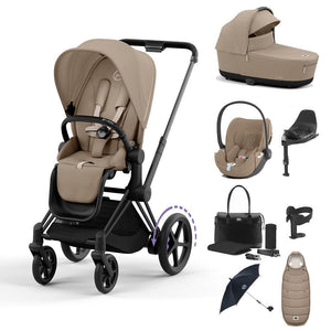 CYBEX e-Priam Ultimate Bundle-Travel Systems-Cozy Beige-Matt Black | Natural Baby Shower