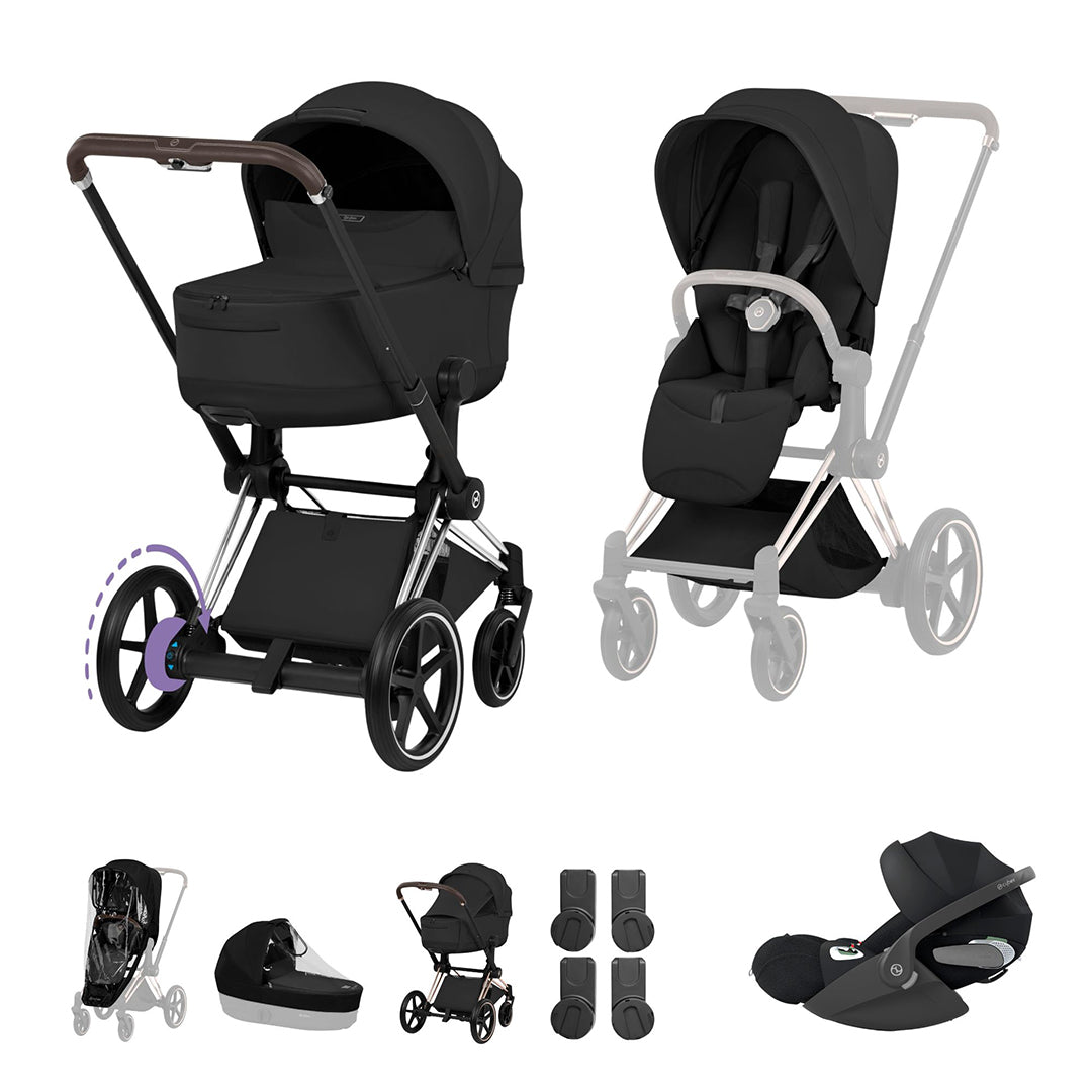 Cybex e-Priam Ultimate Bundle - Style Collection-Travel Systems-Sepia Black-Chrome Brown | Natural Baby Shower
