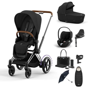 CYBEX e-Priam Ultimate Bundle-Travel Systems-Sepia Black-Chrome Brown | Natural Baby Shower