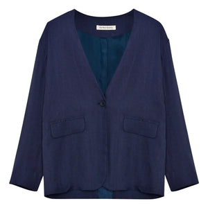 the new society - Blazer Luz Keten | Gece mavisi