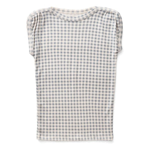 Soor Ploom - Sundae Gingham Organik Pamuklu Büzgülü Tişört | Buz Mavisi