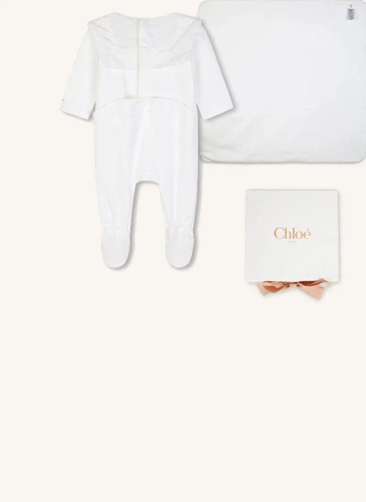 Chloé - طقم بيجامة وبطانية من القطن العضوي | أبيض