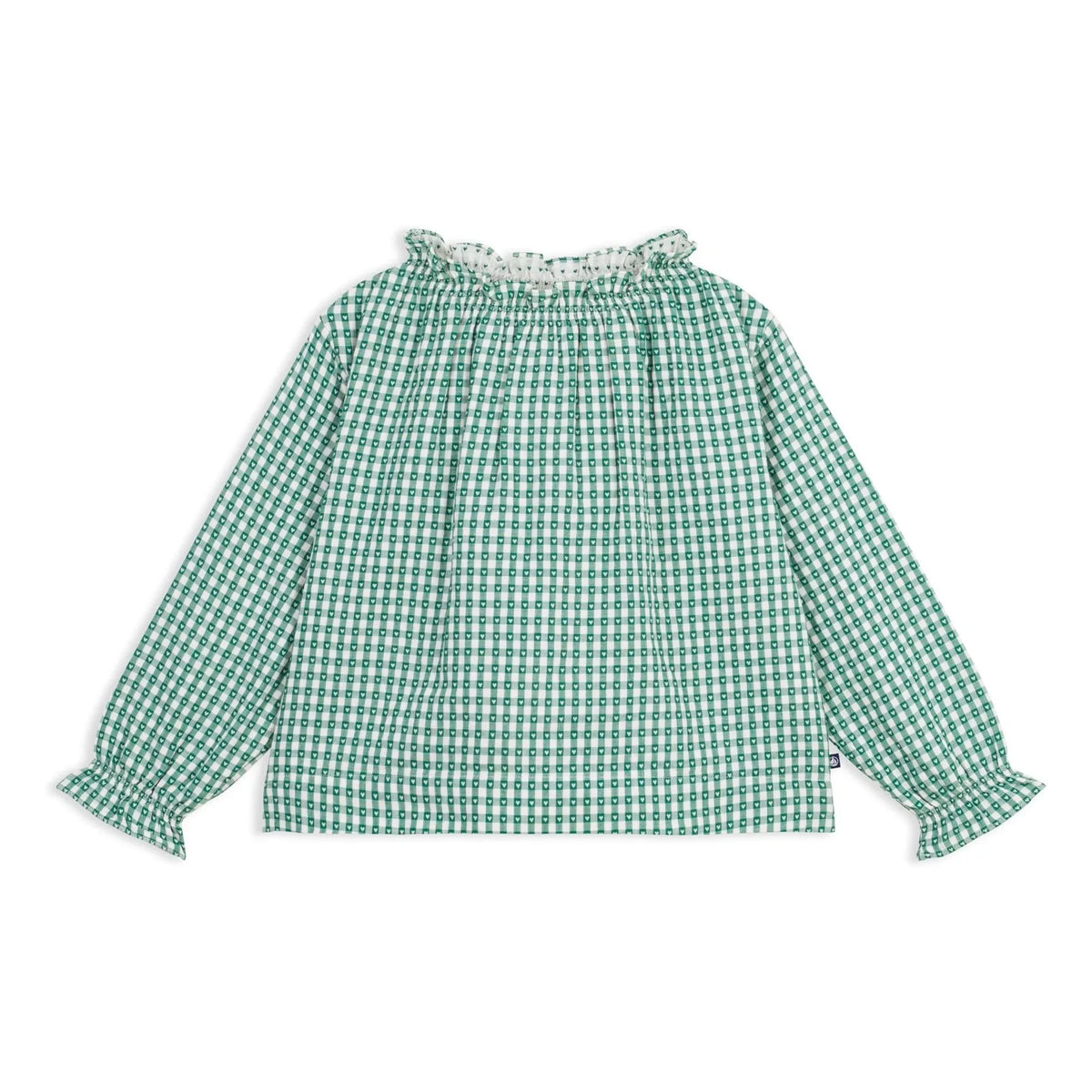 Petit Bateau - Geniş Vichy Bluz %100 Organik Pamuk | Yeşil