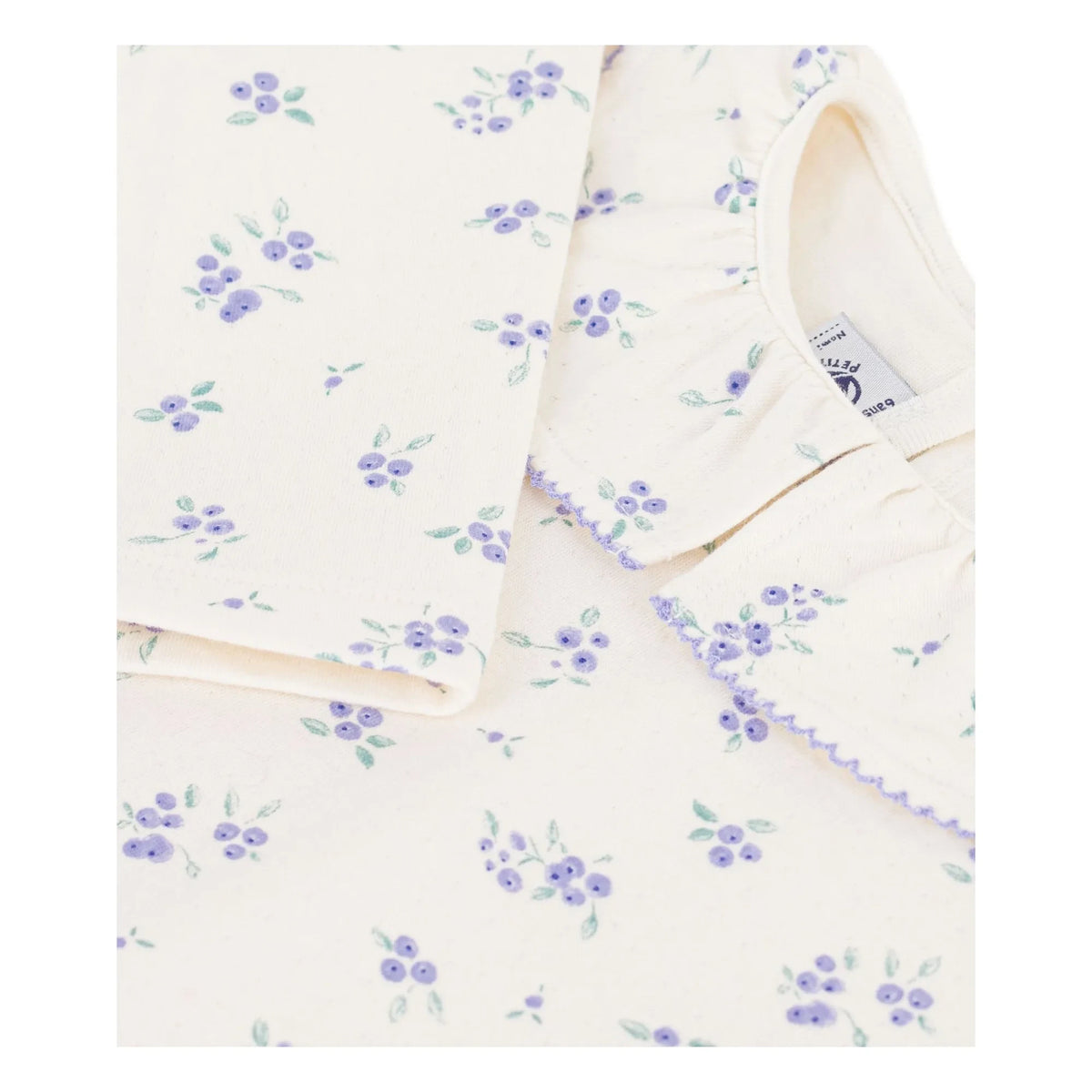 Petit Bateau - قميص بياقة بكشكش بنقشة زهور | بلون إكرو