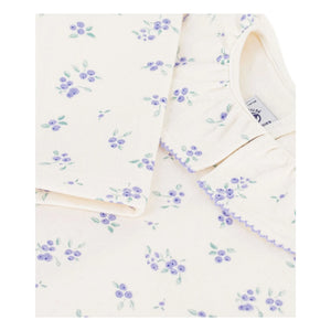 Petit Bateau - Çiçek Desenli Fırfırlı Yaka Tişört | Ekru