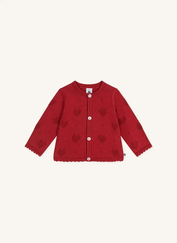 Petit Bateau - كارديغان مفتوح بنمط قلب من القطن العضوي | أحمر