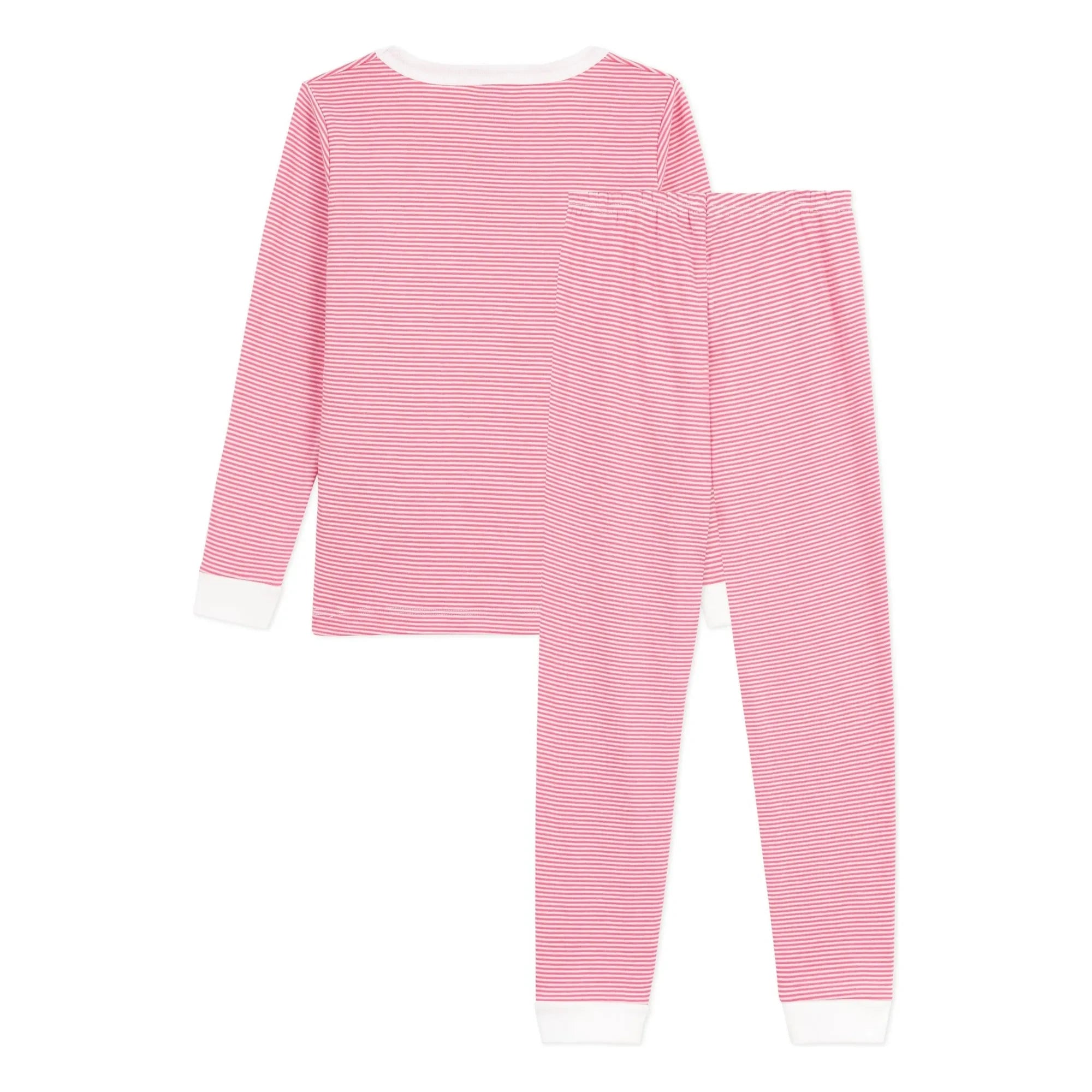 Petit Bateau - Çizgili, Kontrast Kenarlı Pijama | Organik Pamuk | Pembe