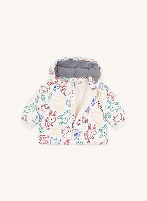 Petit Bateau - معطف داون للأطفال بلون إكرو بنقشة حيوانات