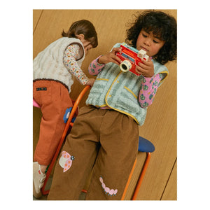 Petit Stella - Kolsuz Çizgili Sherpa Ceket | Mavi
