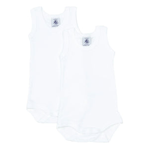 Petit Bateau - 2'li Organik Pamuk Kolsuz Bebek Tulumları | Beyaz