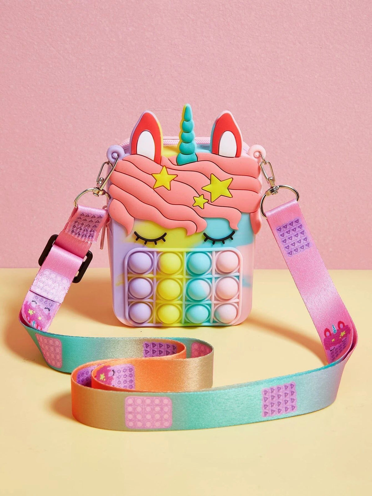 Dinossi - Unicorn Popit Tasarımlı Gökkuşağı Kız Çocuk Omuz Çantası