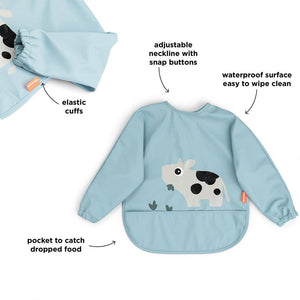 Done By Deer Sleeved Pocket Bib - Tiny Farm Blue-Bibs-Tiny Farm Blue- | Natural Baby Shower