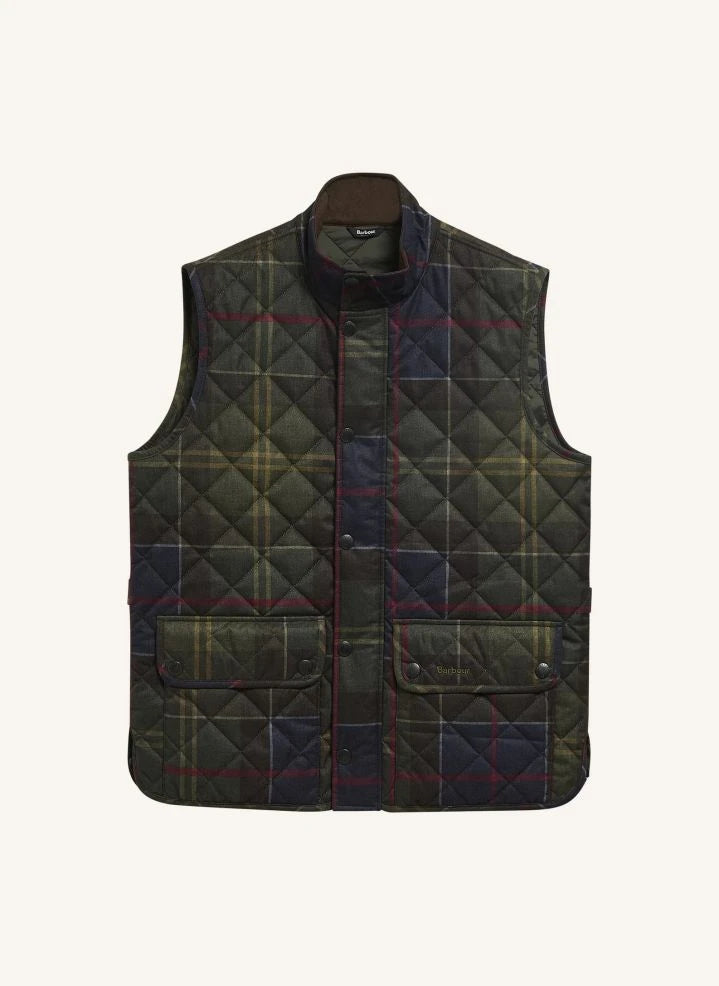 Barbour - Lowerdale صديري مبطن بنقشة تارتان | أخضر داكن