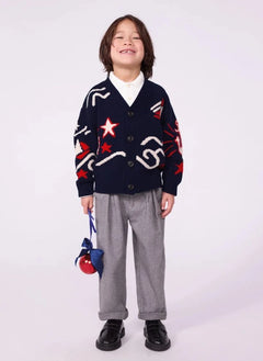Petit Bateau - كارديغان من الصوف بياقة V بقصة واسعة باللون الأزرق البحري